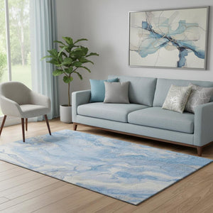 HomeRoots 5' X 8' Washable Blue Gray & Silver Abstract Area Rug with UV Protection for Modern Interiors 697790