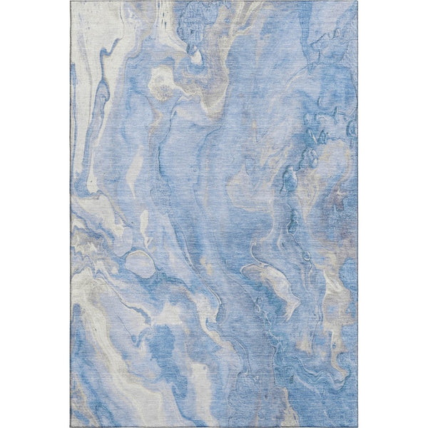 HomeRoots 8' X 10' Blue Gray and Silver Abstract Area Rug - Washable, UV Resistant, Perfect for High-Traffic Homes 697792