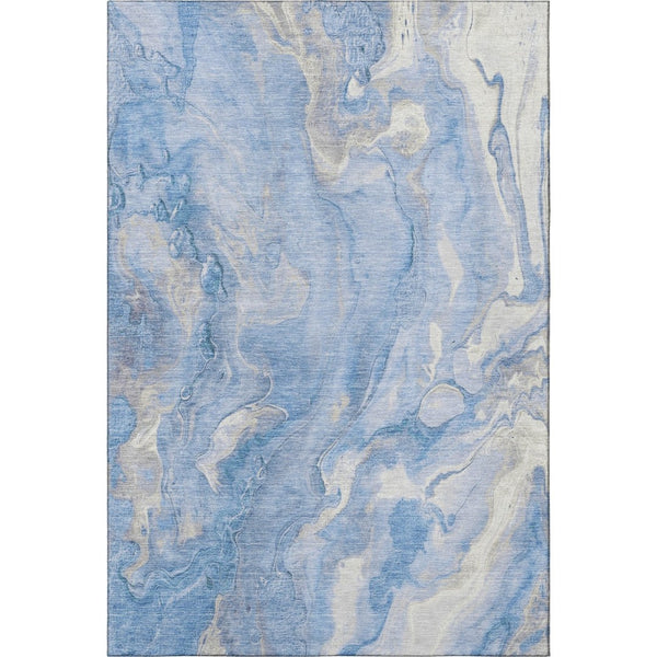 HomeRoots 8' X 10' Blue Gray and Silver Abstract Area Rug - Washable, UV Resistant, Perfect for High-Traffic Homes 697792