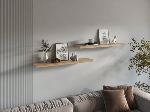 English Elm Shelves - Natural Oak Finish, 2-Tier Compact Storage Solution For Stylish Living Room Décor B097P395886-GIGA