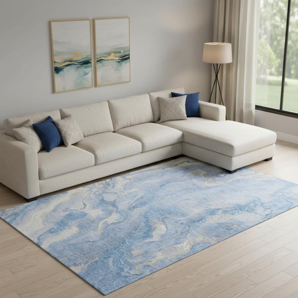 HomeRoots 9' X 12' Stylish Blue Gray Silver Area Rug - Washable, UV Protected, Stain-Resistant for High Traffic 697793