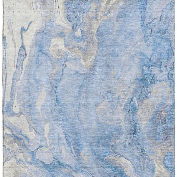 HomeRoots 9' X 12' Stylish Blue Gray Silver Area Rug - Washable, UV Protected, Stain-Resistant for High Traffic 697793