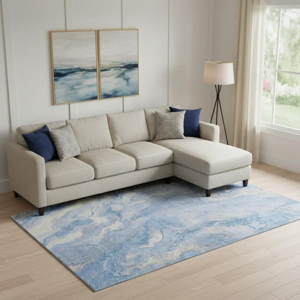 HomeRoots 10' Blue Gray and Silver Abstract Area Rug – Washable, UV Protected, Perfect for High-Traffic Spaces! 697794