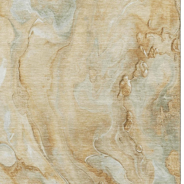 HomeRoots 5' X 8' Washable Gold Ivory Gray Abstract Area Rug - Durable, UV Protected, Stain Resistant Design 697796
