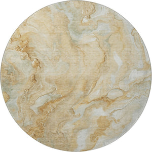 HomeRoots 8' Gold Ivory and Gray Abstract Round Rug - Washable, UV-Protected, Durable for High-Traffic Areas 697797