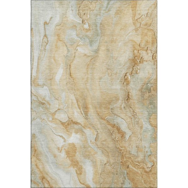 HomeRoots 9' X 12' Gold Ivory Gray Abstract Area Rug - Washable, Stain-Resistant, UV-Protected for Modern Homes 697799