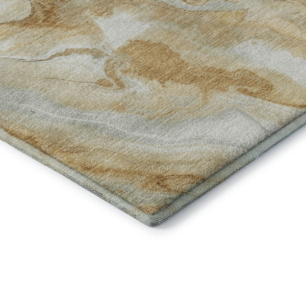 HomeRoots 9' X 12' Gold Ivory Gray Abstract Area Rug - Washable, Stain-Resistant, UV-Protected for Modern Homes 697799