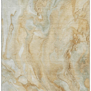 HomeRoots 9' X 12' Gold Ivory Gray Abstract Area Rug - Washable, Stain-Resistant, UV-Protected for Modern Homes 697799
