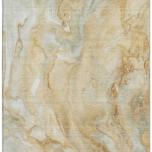 HomeRoots 9' X 12' Gold Ivory Gray Abstract Area Rug - Washable, Stain-Resistant, UV-Protected for Modern Homes 697799