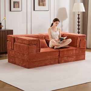 English Elm Compression Mahjong Sofa - Versatile Modular Floor Sofa Bed In Orange, Plush Memory Foam Comfort W3723P377144
