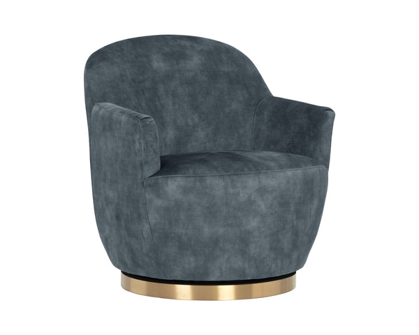 Sunpan Casey Swivel Lounge Chair - Elegant Modern Barrelback Design with Gold Stainless Steel Base Nono Petrol