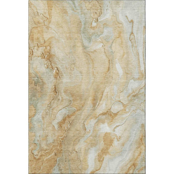 HomeRoots 10' X 14' Gold Ivory Gray Abstract Washable Area Rug with UV Protection for Modern Family Spaces 697800