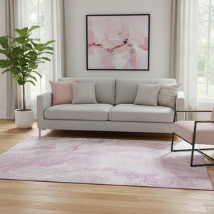 HomeRoots 5' X 8' Pink and Ivory Abstract Area Rug - Washable, UV-Protected, Durable for Busy Homes & Kids 697802