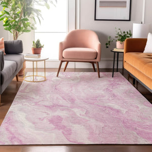 HomeRoots 5' X 8' Pink and Ivory Abstract Area Rug - Washable, UV-Protected, Durable for Busy Homes & Kids 697802