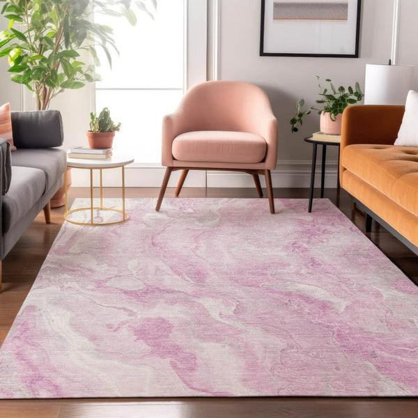 HomeRoots 5' X 8' Pink and Ivory Abstract Area Rug - Washable, UV-Protected, Durable for Busy Homes & Kids 697802