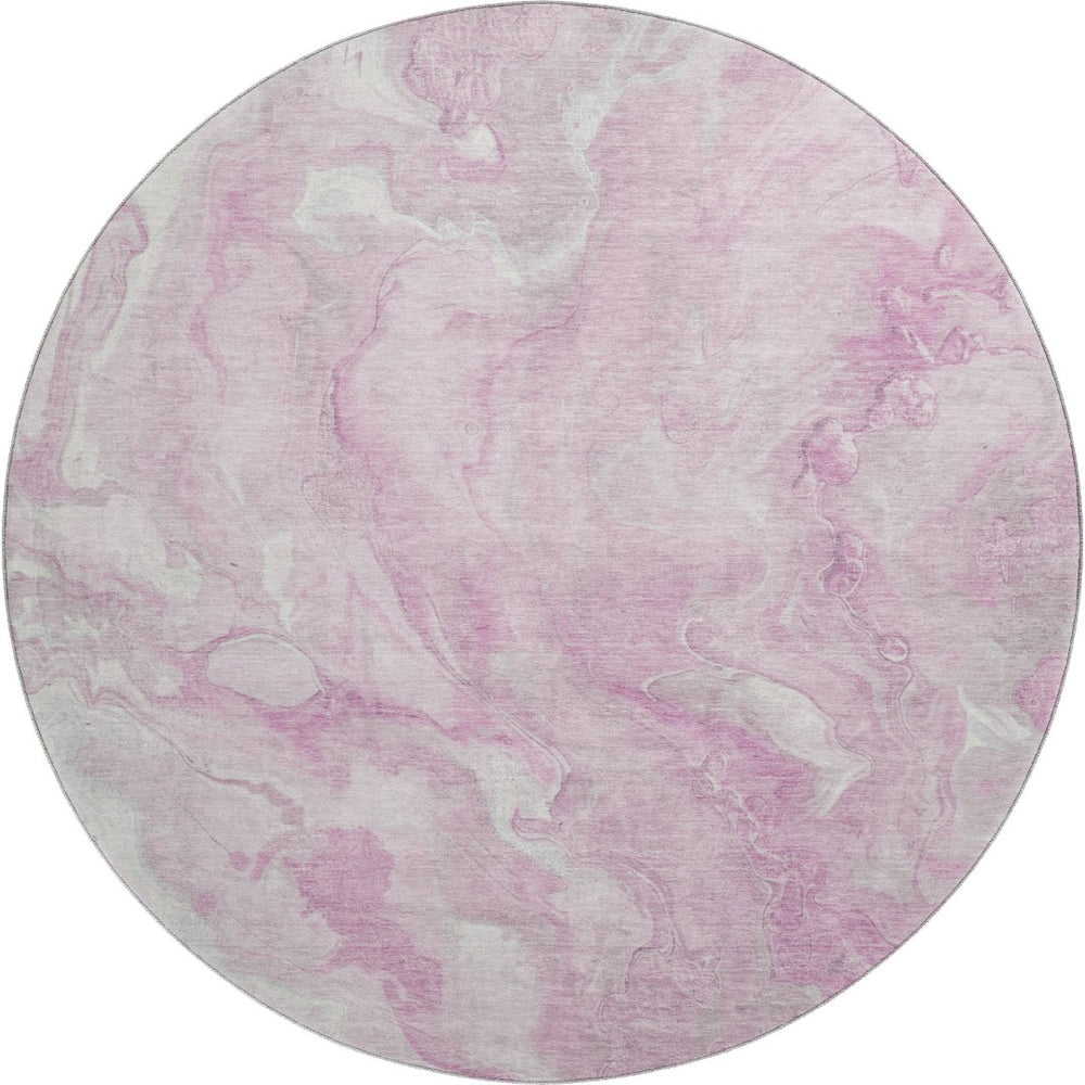 HomeRoots 8' Pink And Ivory Abstract Round Rug – Washable, UV Protected, Durable, Low-Maintenance Design for Homes 697803