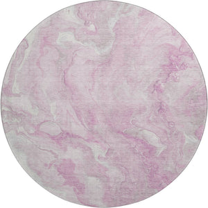 HomeRoots 8' Pink And Ivory Abstract Round Rug – Washable, UV Protected, Durable, Low-Maintenance Design for Homes 697803