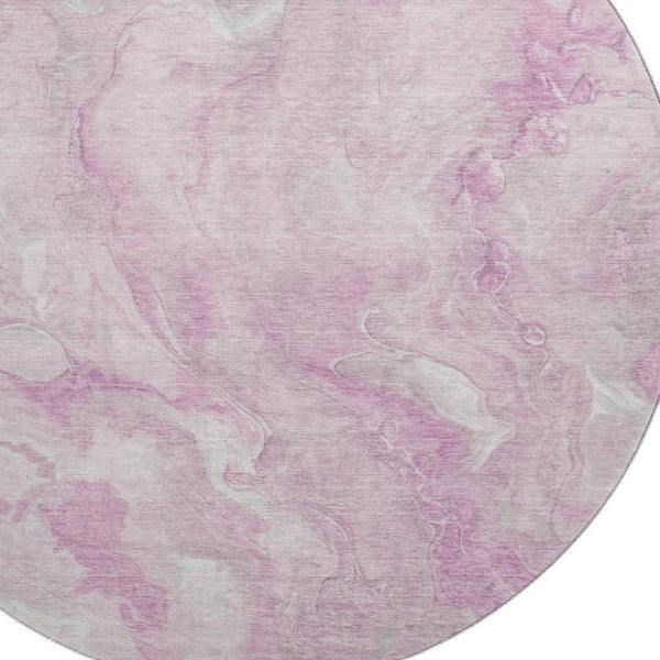 HomeRoots 8' Pink And Ivory Abstract Round Rug – Washable, UV Protected, Durable, Low-Maintenance Design for Homes 697803