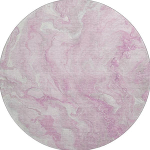 HomeRoots 8' Pink And Ivory Abstract Round Rug – Washable, UV Protected, Durable, Low-Maintenance Design for Homes 697803