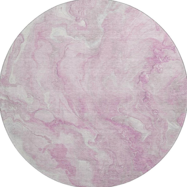 HomeRoots 8' Pink And Ivory Abstract Round Rug – Washable, UV Protected, Durable, Low-Maintenance Design for Homes 697803