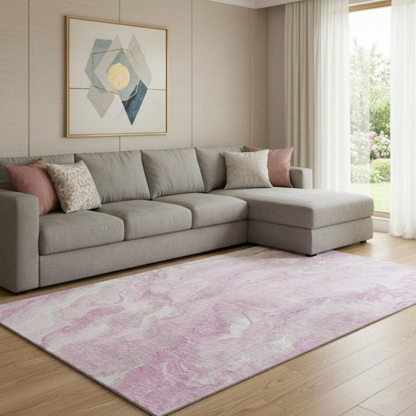 HomeRoots 8' X 10' Pink and Ivory Abstract Washable Area Rug - Stylish, Durable, UV-Protected for Modern Homes 697804