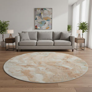 HomeRoots 8' Salmon Gray and Ivory Abstract Washable Round Rug - Modern Design with UV Protection & Stain Resistance 697809