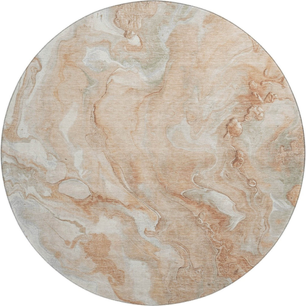 HomeRoots 8' Salmon Gray and Ivory Abstract Washable Round Rug - Modern Design with UV Protection & Stain Resistance 697809