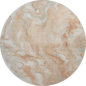 HomeRoots 8' Salmon Gray and Ivory Abstract Washable Round Rug - Modern Design with UV Protection & Stain Resistance 697809
