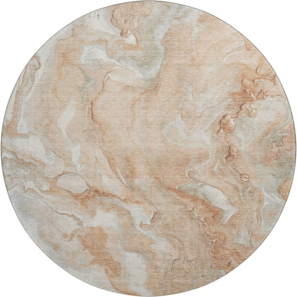 HomeRoots 8' Salmon Gray and Ivory Abstract Washable Round Rug - Modern Design with UV Protection & Stain Resistance 697809