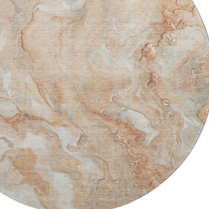 HomeRoots 8' Salmon Gray and Ivory Abstract Washable Round Rug - Modern Design with UV Protection & Stain Resistance 697809