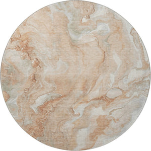 HomeRoots 8' Salmon Gray and Ivory Abstract Washable Round Rug - Modern Design with UV Protection & Stain Resistance 697809