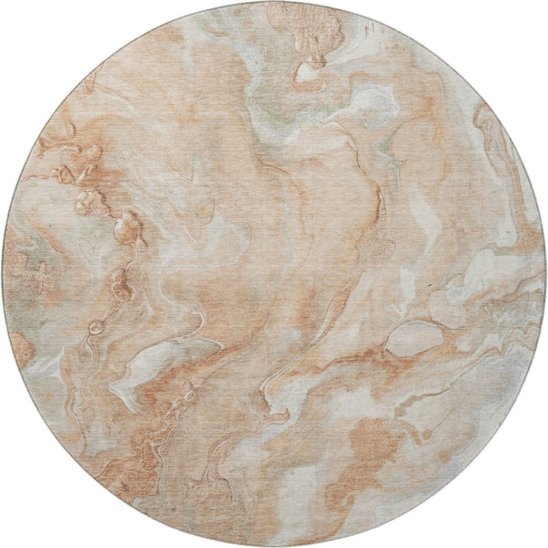 HomeRoots 8' Salmon Gray and Ivory Abstract Washable Round Rug - Modern Design with UV Protection & Stain Resistance 697809