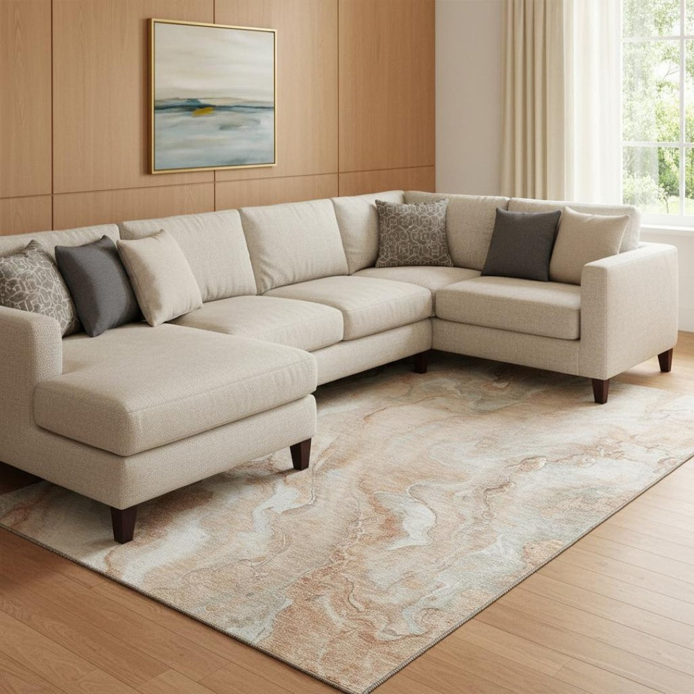 HomeRoots 8' X 10' Salmon Gray and Ivory Abstract Area Rug - Washable, Durable, UV-Protected for Modern Spaces 697810