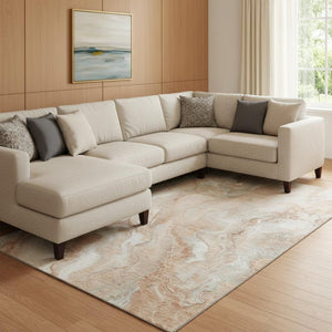 HomeRoots 8' X 10' Salmon Gray and Ivory Abstract Area Rug - Washable, Durable, UV-Protected for Modern Spaces 697810