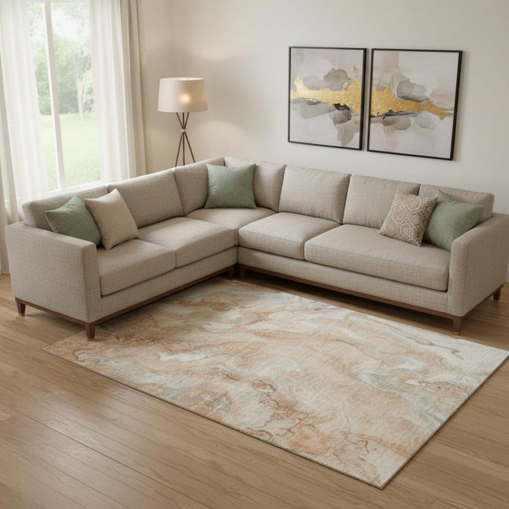 HomeRoots 9' X 12' Salmon Gray and Ivory Abstract Area Rug - Washable, Stain-Resistant, UV Protected Style for Homes 697811