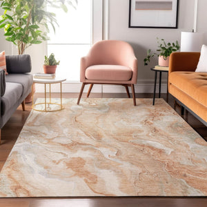 HomeRoots 9' X 12' Salmon Gray and Ivory Abstract Area Rug - Washable, Stain-Resistant, UV Protected Style for Homes 697811