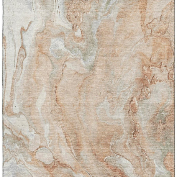 HomeRoots 9' X 12' Salmon Gray and Ivory Abstract Area Rug - Washable, Stain-Resistant, UV Protected Style for Homes 697811