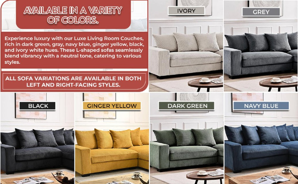 English Elm Luxe Corduroy L Shaped Sectional Sofa Deep Seat Chaise for Modern Living Rooms B2735S00008