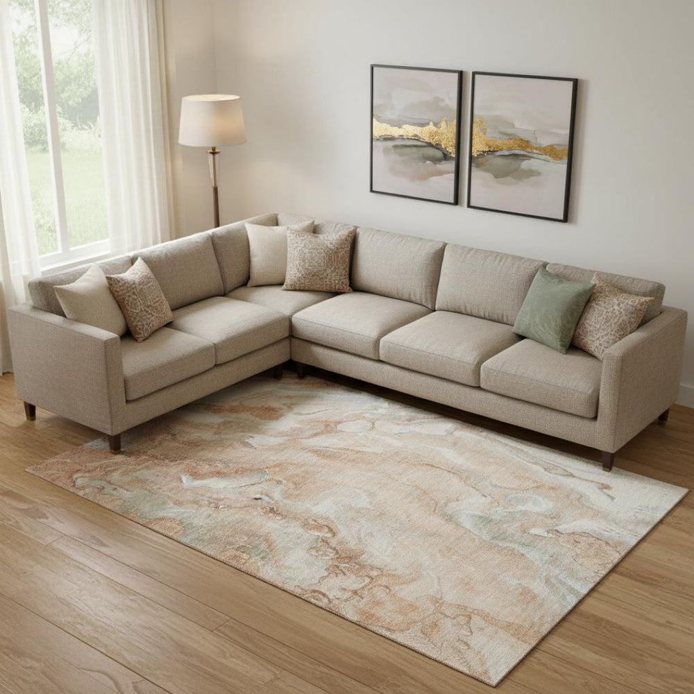 HomeRoots 10' Salmon Gray & Ivory Abstract Washable Area Rug - UV Protected, Durable, Stylish for Any Space 697812