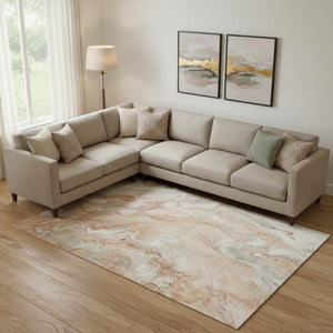 HomeRoots 10' Salmon Gray & Ivory Abstract Washable Area Rug - UV Protected, Durable, Stylish for Any Space 697812