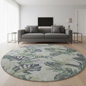 HomeRoots 8' Artichoke Green Floral Round Rug - Washable, UV Protected, Stylish & Durable for Any Space! 697815