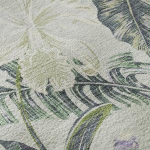HomeRoots 8' Artichoke Green Floral Round Rug - Washable, UV Protected, Stylish & Durable for Any Space! 697815