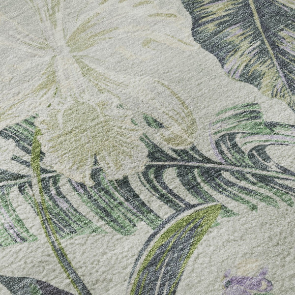HomeRoots 8' Artichoke Green Floral Round Rug - Washable, UV Protected, Stylish & Durable for Any Space! 697815