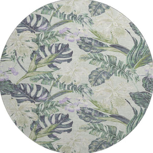 HomeRoots 8' Artichoke Green Floral Round Rug - Washable, UV Protected, Stylish & Durable for Any Space! 697815