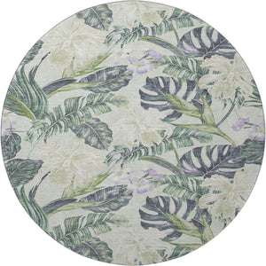 HomeRoots 8' Artichoke Green Floral Round Rug - Washable, UV Protected, Stylish & Durable for Any Space! 697815
