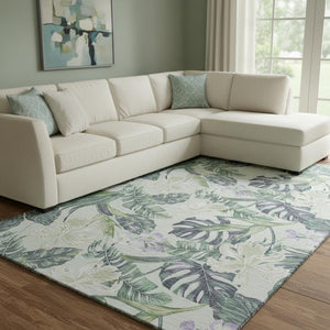 HomeRoots 8' X 10' Floral Area Rug in Artichoke Green & Lavender - Washable, UV Protected, Durable Design! 697816
