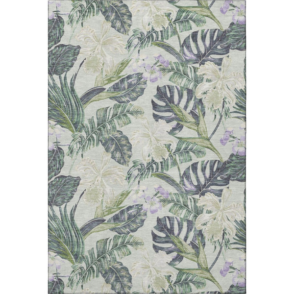 HomeRoots 8' X 10' Floral Area Rug in Artichoke Green & Lavender - Washable, UV Protected, Durable Design! 697816