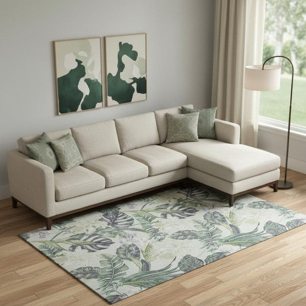 HomeRoots 10' X 14' Artichoke Green Floral Area Rug - Washable, UV Protected, Stain Resistant, Durable Design 697818