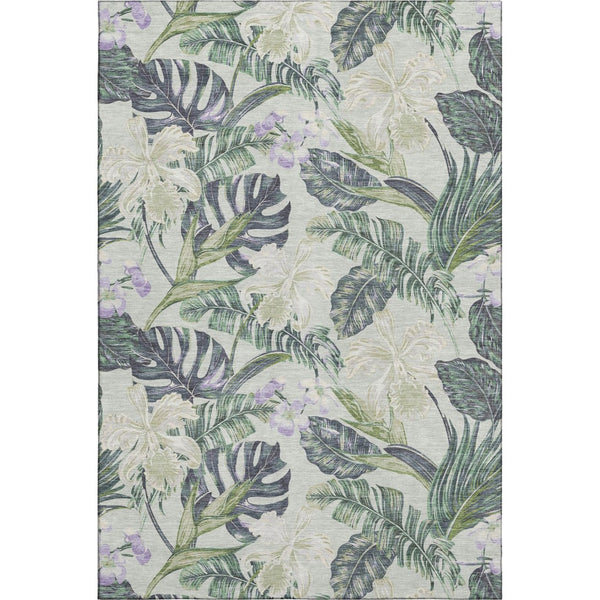 HomeRoots 10' X 14' Artichoke Green Floral Area Rug - Washable, UV Protected, Stain Resistant, Durable Design 697818