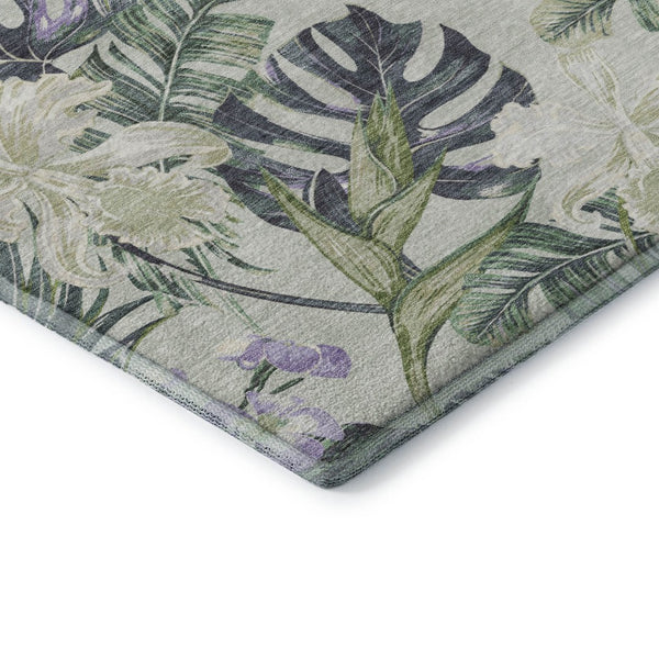 HomeRoots 10' X 14' Artichoke Green Floral Area Rug - Washable, UV Protected, Stain Resistant, Durable Design 697818